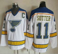 St.Louis Blues #11 Brian Sutter White Yellow CCM Throwback Stitched NHL Jersey