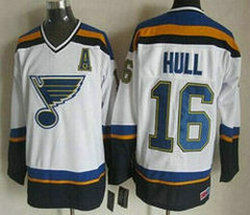 St.Louis Blues #16 Brett Hull White Navy Throwback CCM Authentic Stitched NHL Jersey