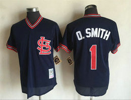 St.Louis Cardinals #1 Ozzie Smith Navy Blue Pullover Throwback Authentic Stitched MLB jersey