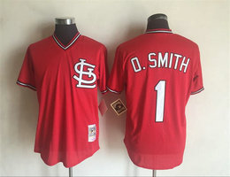 St.Louis Cardinals #1 Ozzie Smith Red Pullover Throwback Authentic Stitched MLB jersey
