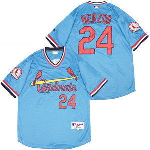 St.Louis Cardinals #24 Whitey Herzog Blue Pullover Throwback Authentic Stitched MLB jersey