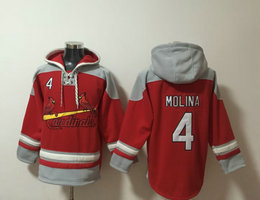 St.Louis Cardinals #4 Yadier Molina Red All Stitched Hooded Sweatshirt