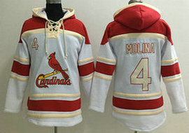 St.Louis Cardinals #4 Yadier Molina White All Stitched Hooded Sweatshirt