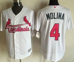 St.Louis Cardinals #4 Yadier Molina White Mother's Day Game Authentic Stitched MLB jersey