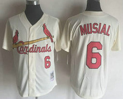 St.Louis Cardinals #6 Stan Musial Cream Throwback Authentic Stitched MLB Jersey
