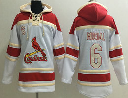 St.Louis Cardinals #6 Stan Musial White All Stitched Hooded Sweatshirt