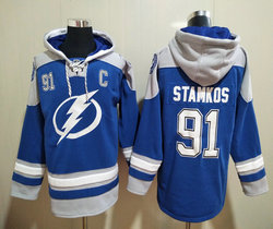 Tampa Bay Lightning #91 Steven Stamkos Blue NHL Stitched Pullover Hoodie