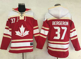 Team Canada #37 Patrice Bergeron Red Sawyer Hooded Sweatshirt 2016 World Cup Stitched NHL Jersey