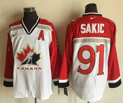 Team Canada #91 Joe Sakic White Nike 1998 Olympic Throwback Stitched NHL Jersey