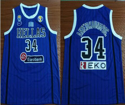 Team Greek #34 Giannis Antetokounmpo Blue 2019 basketball World Cup jersey