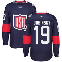 Team USA #19 Brandon Dubinsky Navy Blue Away 2016 World Cup Authentic Stitched Hockey Jersey
