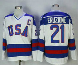 Team USA #21 Mike Eruzione White Hockey Jersey