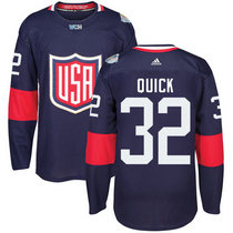 Team USA #32 Jonathan Quick Navy Blue Away 2016 World Cup Authentic Stitched Hockey Jersey