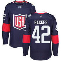 Team USA #42 David Backes Navy Blue Away 2016 World Cup Authentic Stitched Hockey Jersey