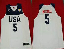Team USA #5 Donovan Mitchell White 2019 basketball World Cup jersey