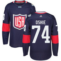 Team USA #74  T. J. Oshie Navy Blue Away 2016 World Cup Authentic Stitched Hockey Jersey
