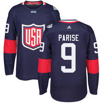 Team USA #9 Zach Parise Navy Blue Away 2016 World Cup Authentic Stitched Hockey Jersey
