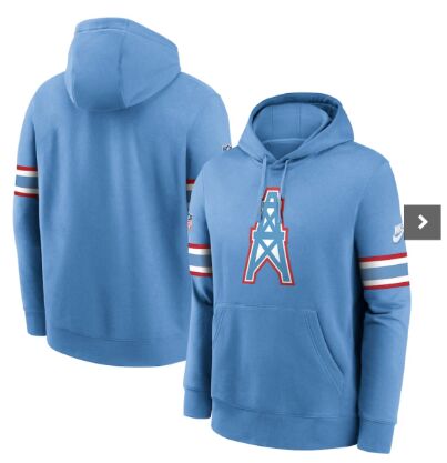 Tennessee Titans Oilers Light Blue Throwback Sideline Club Pullover Hoodie