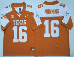 Texas Longhorns #16 Peyton Manning Yellow White Authentic stitched Football jersey