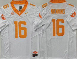 Tennessee Volunteers #16 Peyton Manning White sleeve with logo F.U.S.E Authentic stitched Football jersey