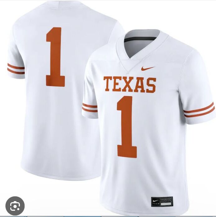 Texas Longhorns #1 White Stitched NCAA College Football Jersey