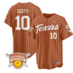 Texas Longhorns #10 Mia Scott Orange Pinstripe National Champions Joint Baseball Jersey