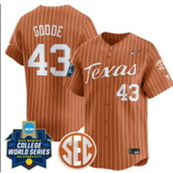 Texas Longhorns #43 Leighann Goode Orange Pinstripe Independence Day Joint Baseball Jersey