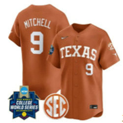 Texas Longhorns #9 Joley Mitchell Orange With Independence Day patch Joint Baseball Jersey