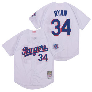 Texas Rangers #34 Nolan Ryan White Blue name Throwback Authentic stitched MLB jersey
