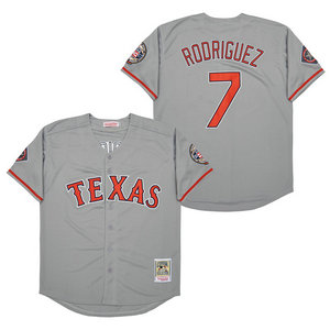 Texas Rangers #7 Ivan Rodriguez Grey Throwback Stitched MLB Jersey