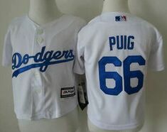 Toddler Los Angeles Dodgers #66 Yasiel Puig White New Majestic Authentic stitched MLB jersey