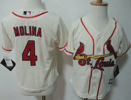 Toddler St.Louis Cardinals #4 Yadier Molina Cream New Majestic Authentic Stitched MLB Jersey