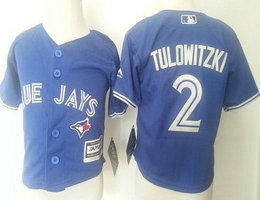 Toddler Toronto Blue Jays #2 Troy Tulowitzki Blue New Majestic Authentic Stitched MLB Jersey