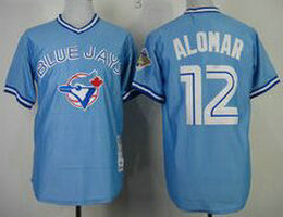 Toronto Blue Jays #12 Roberto Alomar Light Blue Pullover Throwback Authentic stitched MLB jersey
