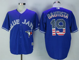 Toronto Blue Jays #19 Jose Bautista Blue USA Flag Authentic Stitched MLB Jersey
