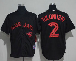Toronto Blue Jays #2 Troy Tulowitzki Black Dark gray stripes classic Authentic stitched MLB jersey