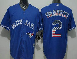 Toronto Blue Jays #2 Troy Tulowitzki Blue USA Flag Authentic Stitched MLB Jersey