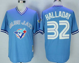 Toronto Blue Jays #32 Roy Halladay Blue Pullover Throwback Authentic stitched MLB jersey