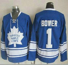 Toronto Maple Leafs #1 Johnny Bower Blue CCM Throwback Authentic Stitched NHL Jersey