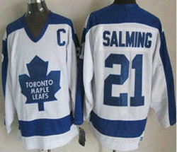 Toronto Maple Leafs #21 Borje Salming White Blue CCM Throwback Authentic Stitched NHL Jersey