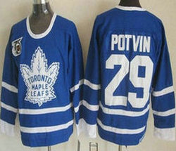 Toronto Maple Leafs #29 Felix Potvin 75TH Throwback Blue Authentic Stitched NHL Jersey
