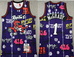 Toronto Raptors #1 Tracy Mcgrady Purple Doodle Hardwood Classic Authentic Stitched NBA Jersey