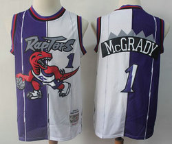 Toronto Raptors #1 Tracy Mcgrady Red and white Split Throwback Authentic Stitched NBA Jersey