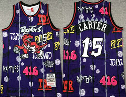 Toronto Raptors #15 Vince Carter Purple Doodle Hardwood Classic Authentic Stitched NBA Jersey