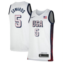 USA Basketball #5 Anthony Edwards White 2024 Swingman Stitched Jersey