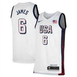 USA Basketball #6 LeBron James White 2024 Swingman Stitched Jersey