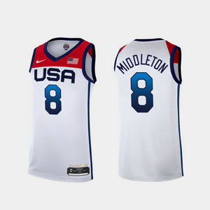 USA Team #8 Khris Middleton White 2021 Tokyo Olympics Jersey