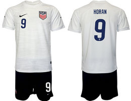 United States #9 HORAN White Home 2022 World Cup National Soccer Jersey