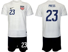 United States #23 PRESS White Home 2022 World Cup National Soccer Jersey