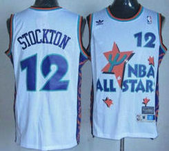 Utah Jazz #12 John Stockton Throwback White 1995 All Star Authentic NBA Basketball jerseys